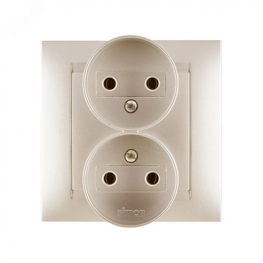 15 Розетка двойная скрытая без заземления 2х2Р 16А 250В винтовые зажимы шампань