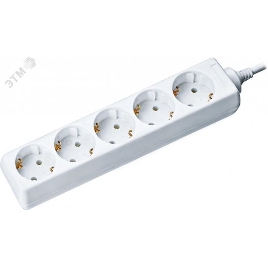 Удлинитель бытовой 5 розеток шнур 3м с заземлением 16А ПВС 3х1