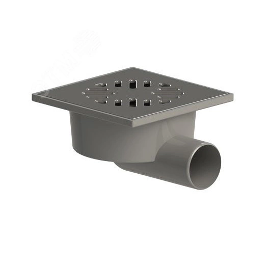 Трап горизонтальный ТП-103.50 для внутренней канализации 50 мм, с решеткой из нержавеющей стали 15х15 см и сухим затвором