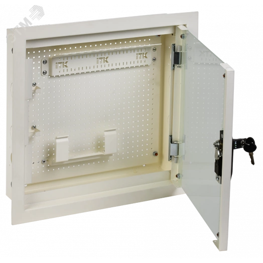 Шкаф мультимедиа LINEA R 1 комната 400х400мм дверь стекло цвет белый RAL9016 (в комплекте корпус. дверь. держатель роутера. патч-панель. кольца для организации кабеля. 2 провода заземления. 4 болта для монтажа в нише. 6 сальников. 12 модулей key