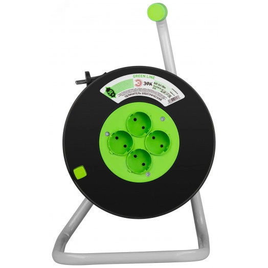 Удлинитель силовой на катушке пластик 4 розетки без заземления 30м ПВС 2x1мм2 GREEN LINE KAT-2x1-30m Greenline ЭРА