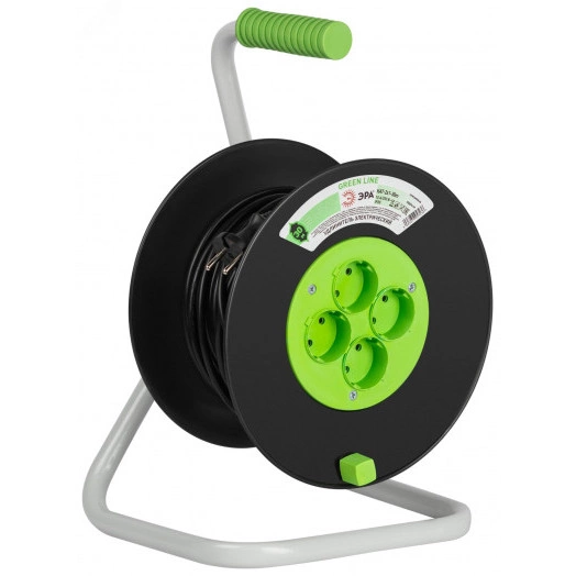 Удлинитель силовой на катушке пластик 4 розетки без заземления 30м ПВС 2x1мм2 GREEN LINE KAT-2x1-30m Greenline ЭРА