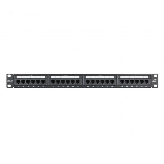 Панель 19'', 1U, 24 порта, Кат.6, RJ45/8P8C, неэкран, черная