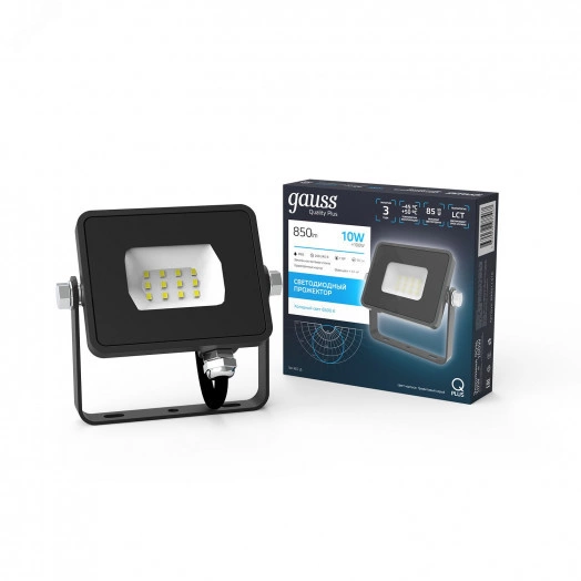 Прожектор светодиодный ДО 10 Вт 6500К 1050 лм 200-240В IP65 82х28х100мм Алюминий матрированное закаленное стекло Qplus Gauss