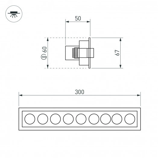 Светильник MS-ORIENT-BUILT-TURN-TC-S67x300-20W Warm3000 (BK-BK, 30 deg, 230V) (, IP20 Металл, 5 лет)