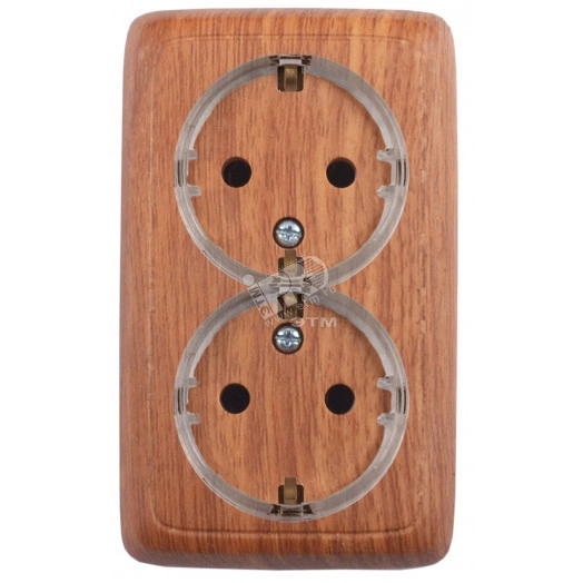 Розетка наружная с заземлением с изоляционной пластиной (стакан) дуб