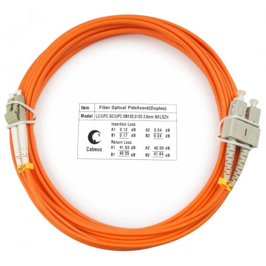 Шнур оптический duplex 5м LC-SC 62,5/125 мм LSZH