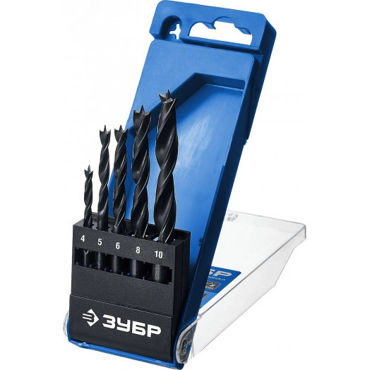 Набор спиральных сверл по дереву, М-образная заточка 5 шт (4-5-6-8-10 мм)