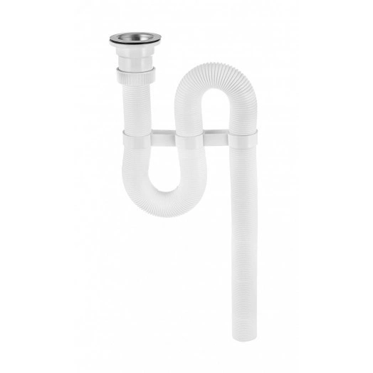 Сифон ЭКОНОМ гофрированный с нержавеющей чашкой D70 мм белый