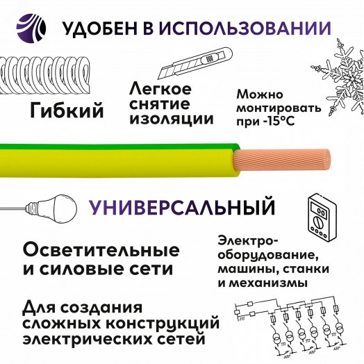 Провод силовой ПуГВ нг(А)  LS 1,5 желто-зеленый ТРТС