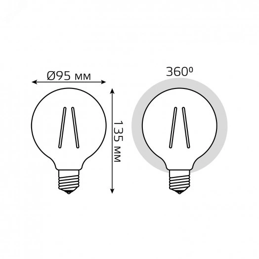 Лампа светодиодная филаментная LED 6 Вт 630 лм 2700К AC185-265В E27 шар G95 теплая  Black Filament Gauss