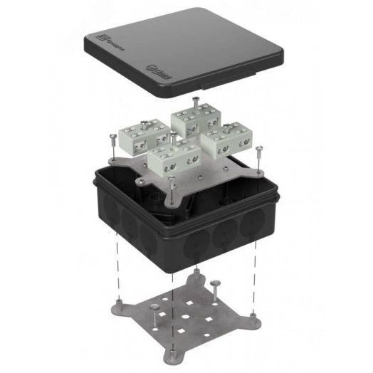 Коробка огнестойкая разветвительная для о/п двухкомпонентная 60-0303-9005-FR6.0-4-8-Р Е15-Е60 100х100х40 RAL9005 Промрукав (17 шт/уп)