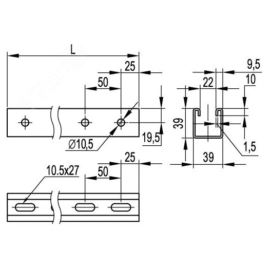 Профиль С-образный 41х41 L1800 толщина 1 5 мм цинк-ламельный