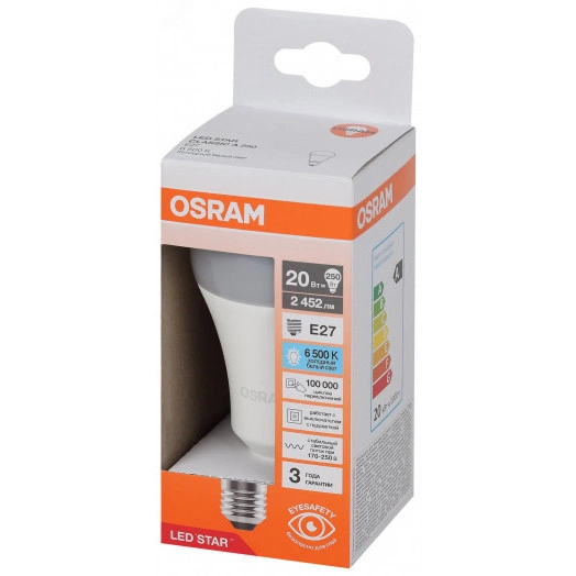 Лампа светодиодная LED Star Грушевидная 20Вт (замена 250Вт), 2452Лм, 6500К, цоколь E27 OSRAM