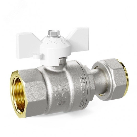 Кран шаровой латунный с накидной гайкой Ду20 Ру 40 белая бабочка