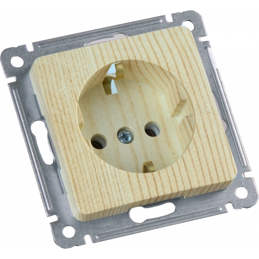 MASTER Розетка одноместная с заземляющим контактом, скрытой установки, в рамку, сосна