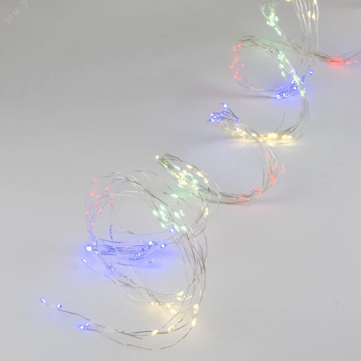 Гирлянда светодиодная Лучи росы 2м 10 нитей 200 светодиодов Разноцветный свет Провод прозрачный ULD-E0200-200/STA MULTI IP44
