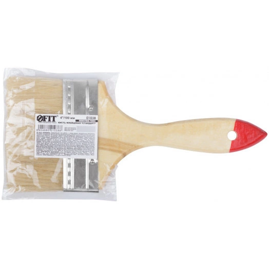 Кисть флейцевая ''Стандарт'', натур.светлая щетина, деревянная ручка 4'' (100 мм)