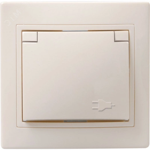 КВАРТА Розетка с заземлением сошторками с крышкой 16А кремовый