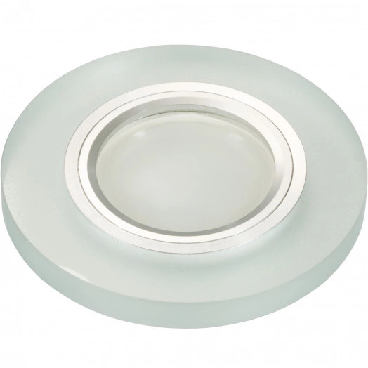 DLS-L112 GU5.3 CHROME/MATT CLEAR Светильник декоративный встраиваемый, серия Luciole. Без лампы, цоколь GU5.3. Доп. светодиодная подсветка 3Вт. Металл/стекло. Хром/матовый+прозрачный. ТМ Fametto