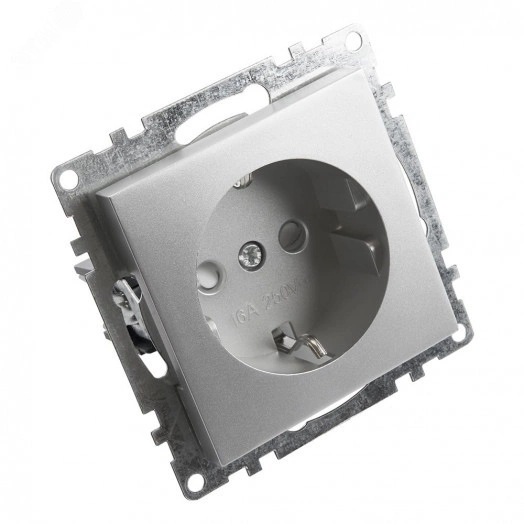 Розетка 1-местная с защитной шторкой с/з (механизм), 250В, 16А, серия Катрин, серебро
