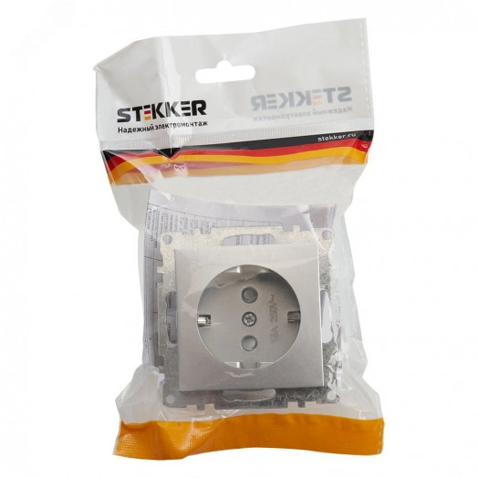 Розетка 1-местная с защитной шторкой с/з (механизм), 250В, 16А, серия Катрин, серебро