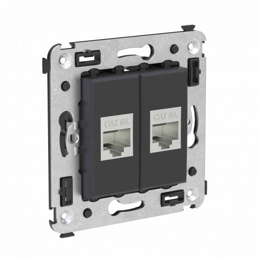 Avanti Компьютерная розетка RJ-45 без шторки в стену, кат.6А двойная экранированная,  Черный матовый