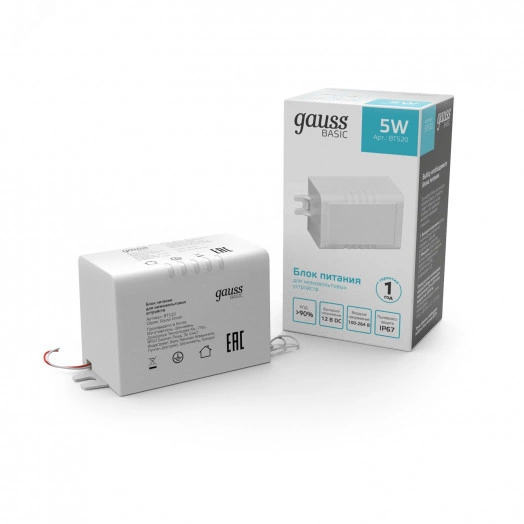 Блок питания (драйвер) для светодиодной ленты 5 Вт 12 В герметичный IP67 Basic Gauss