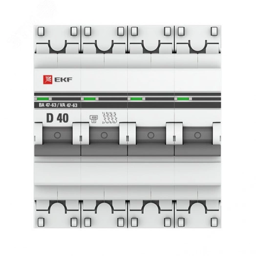 Выключатель автоматический четырехполюсный 40А D ВА47-63 4.5кА PROxima