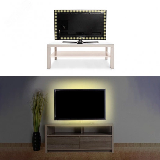 Лента светодиодная с USB коннектором 5В, SMD 2835, 4,8Вт/м, 60 LED/м, IP65, 3000K, 8мм, 1м LAMPER