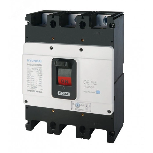 Автоматический выключатель в литом корпусе типа HGM, типоразмера 630AF, арт.HGM630E3PT4BS0000C00630F (630А, 38кА, 3 полюса, регулируемый термомагнитный расцепитель, прямой шинный вывод)