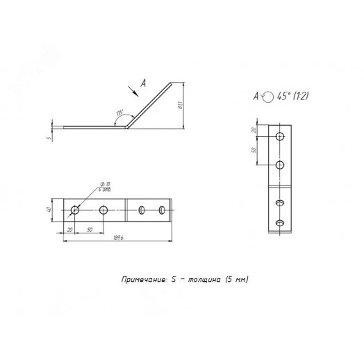 STRUT-пластина угловая 135гр. 4 отверстия HDZ