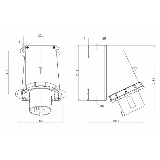 Вилка настенная IP67 63А 3P+E+N 400В