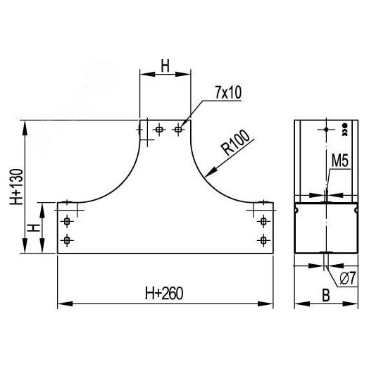 Ответвитель Т-образный вверх TS 200/80 в комплекте с крепежными элементами и соединительными пластинами