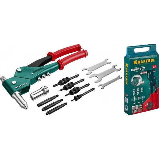 Комбинированный поворотный заклепочник 360 град. в кейсе, 3 вида заклёпок, Combo3-M6