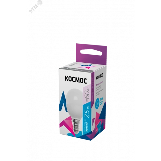 Лампа светодиодная LED 7.5Вт Шар 220В Е14 D45х82 6500К холодный 600 лм