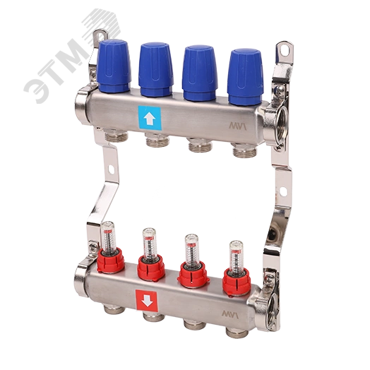 Коллекторная группа с расходомерами 1' х 4 выхода 3/4' НР евроконус