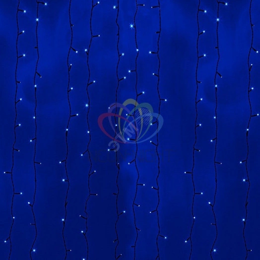 Гирлянда светодиодный Дождь 2х3 м, постоянное свечение, черный провод, 230 В, диоды синие, 760 LED