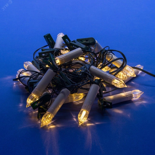 Гирлянда светодиодная Свеча 8м 40 светодиодов Теплый белый свет Провод зеленый ULD-S0800-040/SGA WARM WHITE IP20 CANDLES