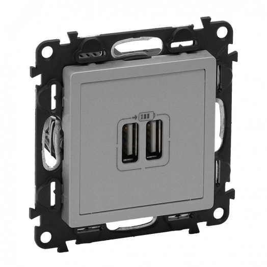 Valena LIFE Зарядное устройство с двумя USB-разьемами 240В/5В 1500мА С лицевой панелью Алюминий