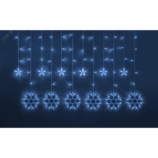 Гирлянда новогодняя светодиодная NGF-D032-03 бахрома звезды и снежинки Blue 2.5*1м IP20