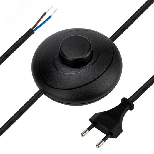 Шнур сетевой с напольным переключателем 2х0,75 мм, 2,5 м черный