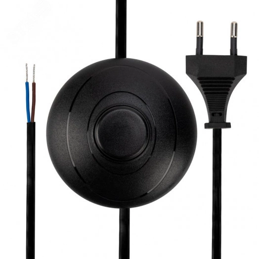 Шнур сетевой с напольным переключателем 2х0,75 мм, 2,5 м черный