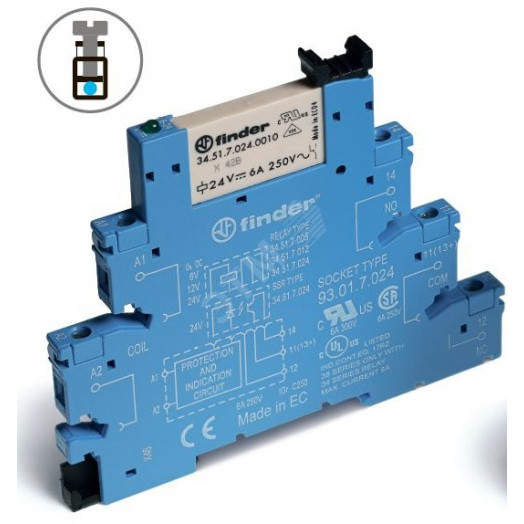 Модуль интерфейсный (сборка 34.51.7.012.5010 + 93.01.7.024), электромеханическое реле, 1CO 6A, контакты AgNi+Au, питание 12В DC (чувствит.), категория защиты IP20, винтовые клеммы