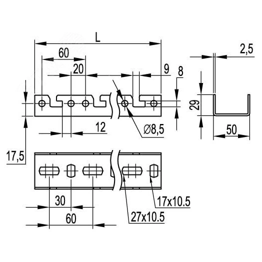 Профиль BPF для консолей быстрой фиксации BBF L400 толщина 2.5 мм цинк-ламельный