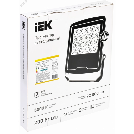 Прожектор светодиодный СДО 08-200 PRO 30град 5000К IP65 черный IEK