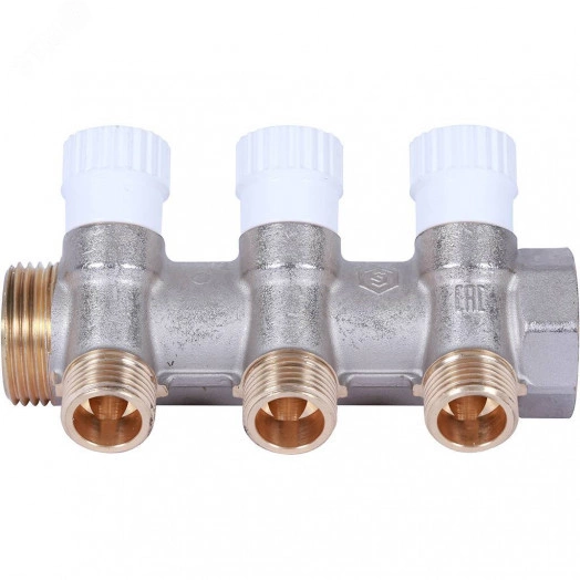 Коллектор распределительный 1', 3 отвода 1/2' плоское уплотнение