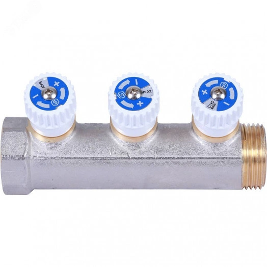 Коллектор распределительный 1', 3 отвода 1/2' плоское уплотнение