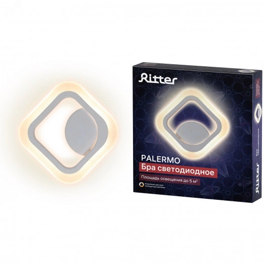 Светильник настенный светодиодный бра, PALERMO, 200x200x45мм, 15Вт, 5м, белый, 52351 2, Ritter