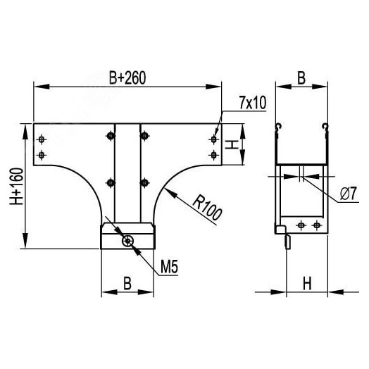 Ответвитель TDS T-образный вертикальный универсальный основание 600 H50 крепежные элементы и соединительные пластины